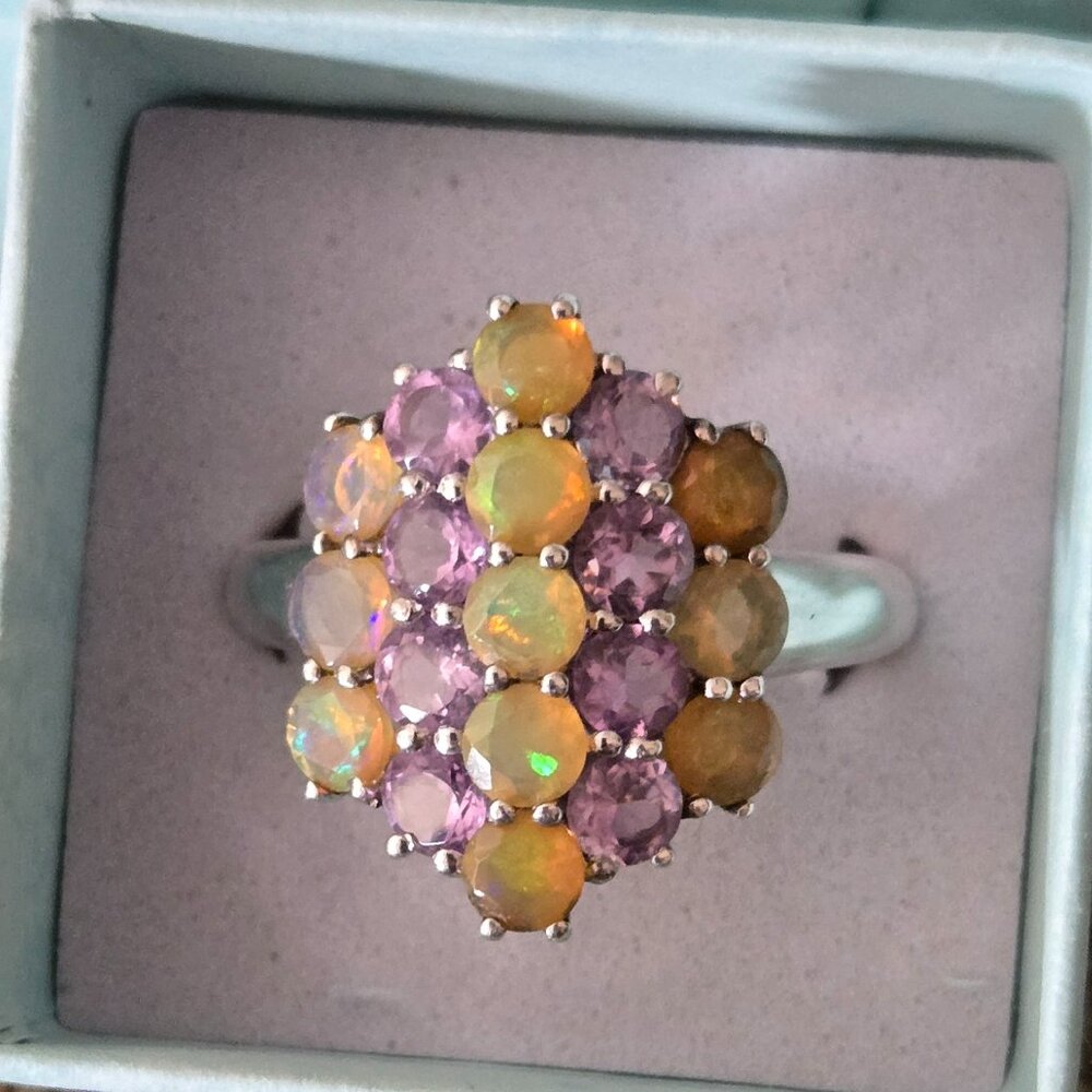 Opal/tourmaline ring, 925 silver, size 10